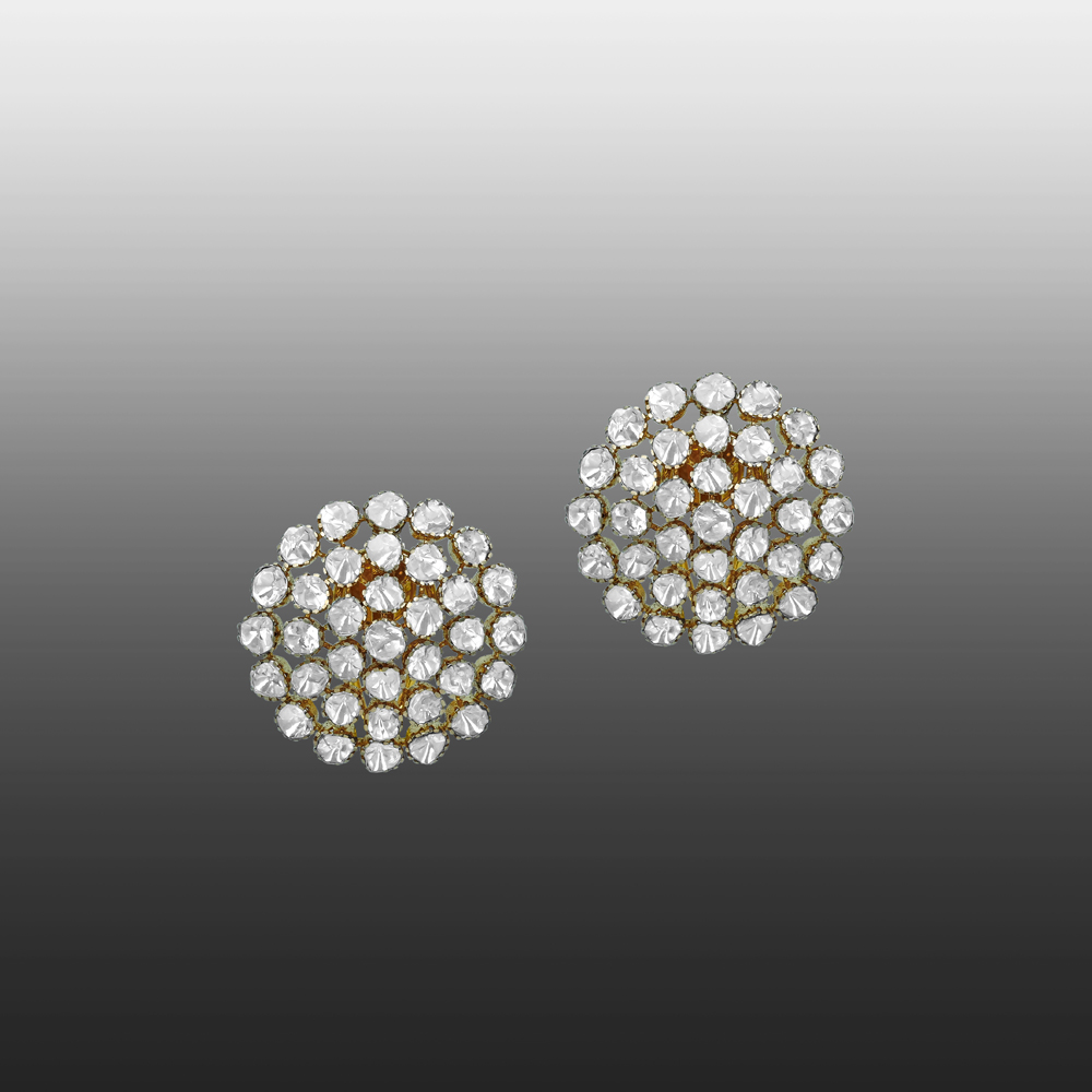 Floral Circular Stud Earrings with Open Polki Array